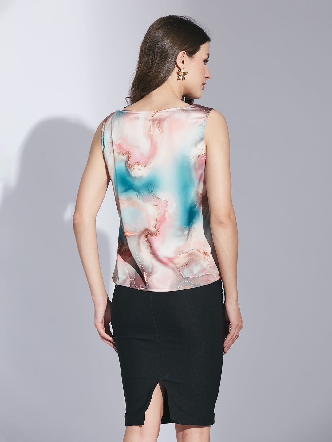 Latin Quarters Women Pink V-Neck Sleeveless Tie Dye Top