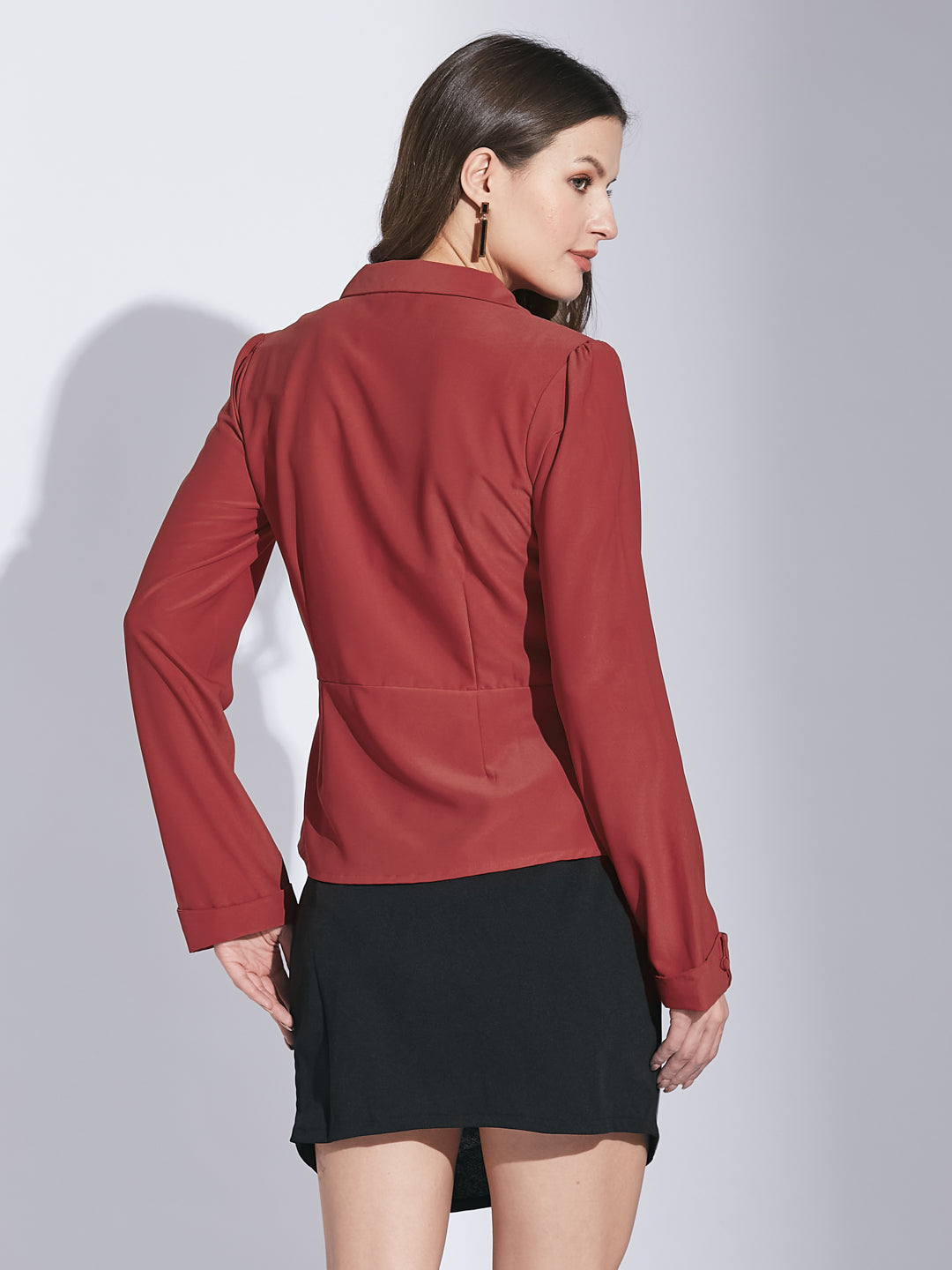 Latin Quarters Women Red Shirt Collar Full Sleeve Solid Shirt