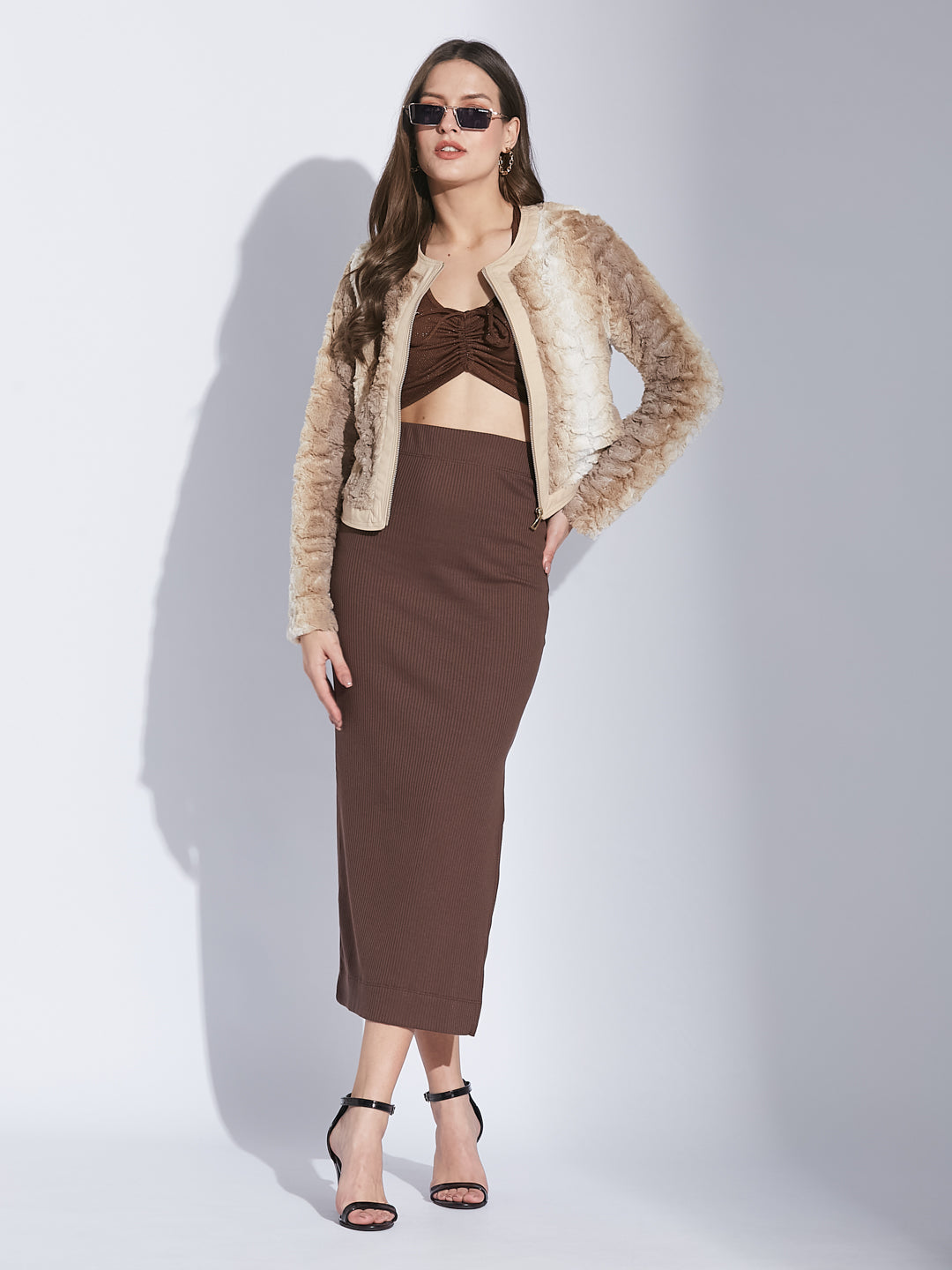 Latin Quarters Women Beige Mandarin Collar Full Sleeve Solid Jacket