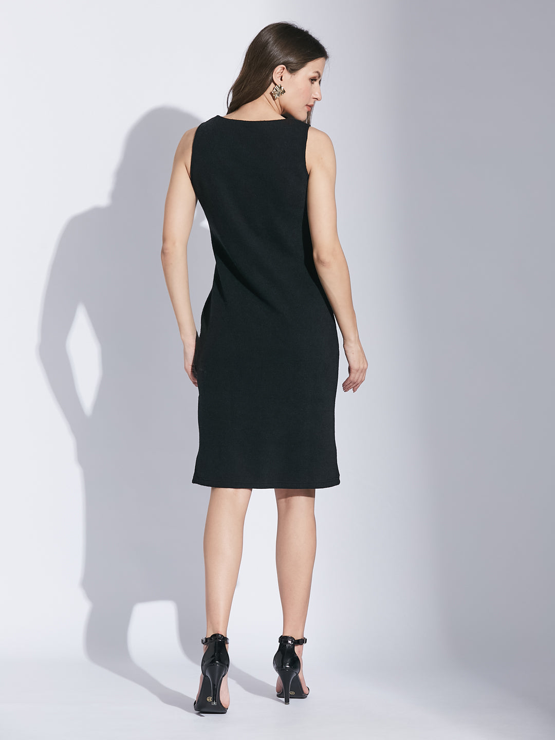 Latin Quarters Women Black V-Neck Full Sleeve Solid Dress