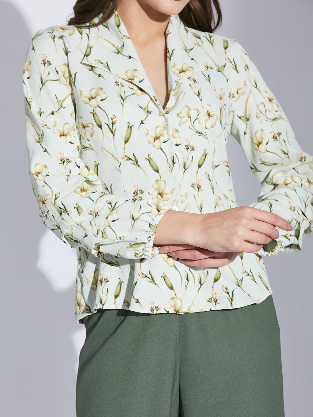 Latin Quarter Women Green Collar Neck 3/4Th Sleeve Printed Shirt Blouse
