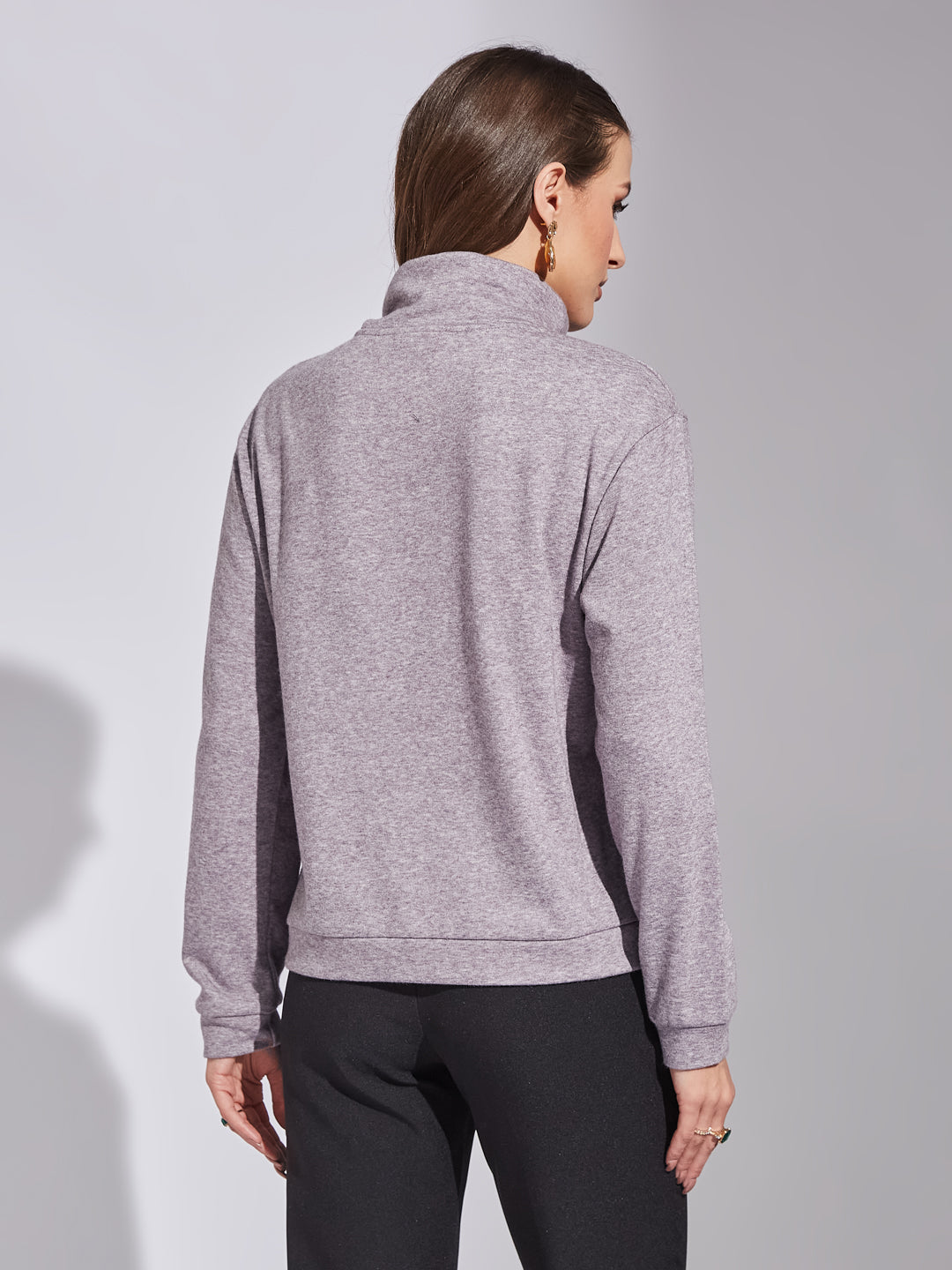 Latin Quarters Women Plum High Neck Full Sleeve Solid Sweatshirt