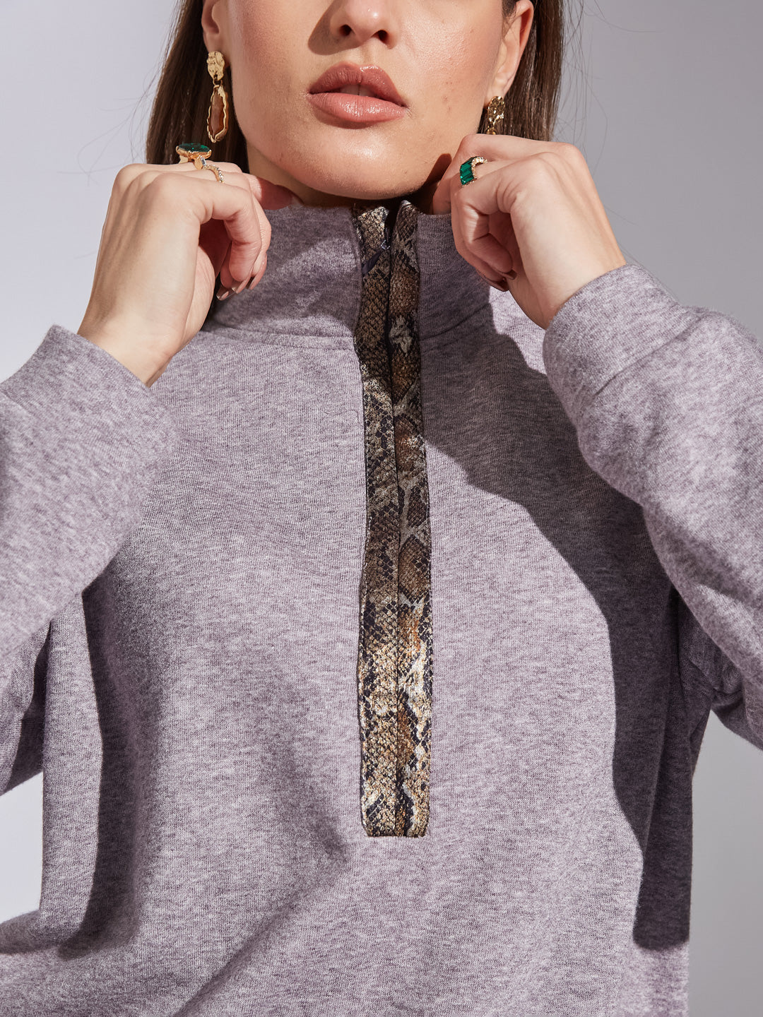 Latin Quarters Women Plum High Neck Full Sleeve Solid Sweatshirt