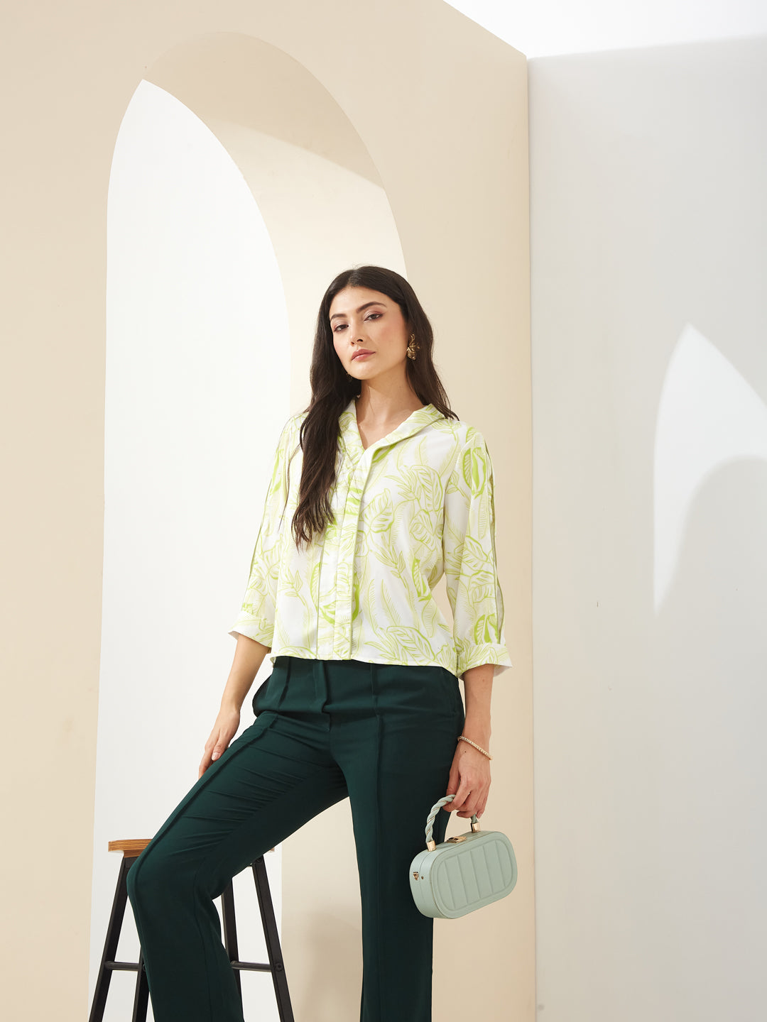 Latin Quarters Women White V- Neck 3/4th Sleeves Printed Casual Top