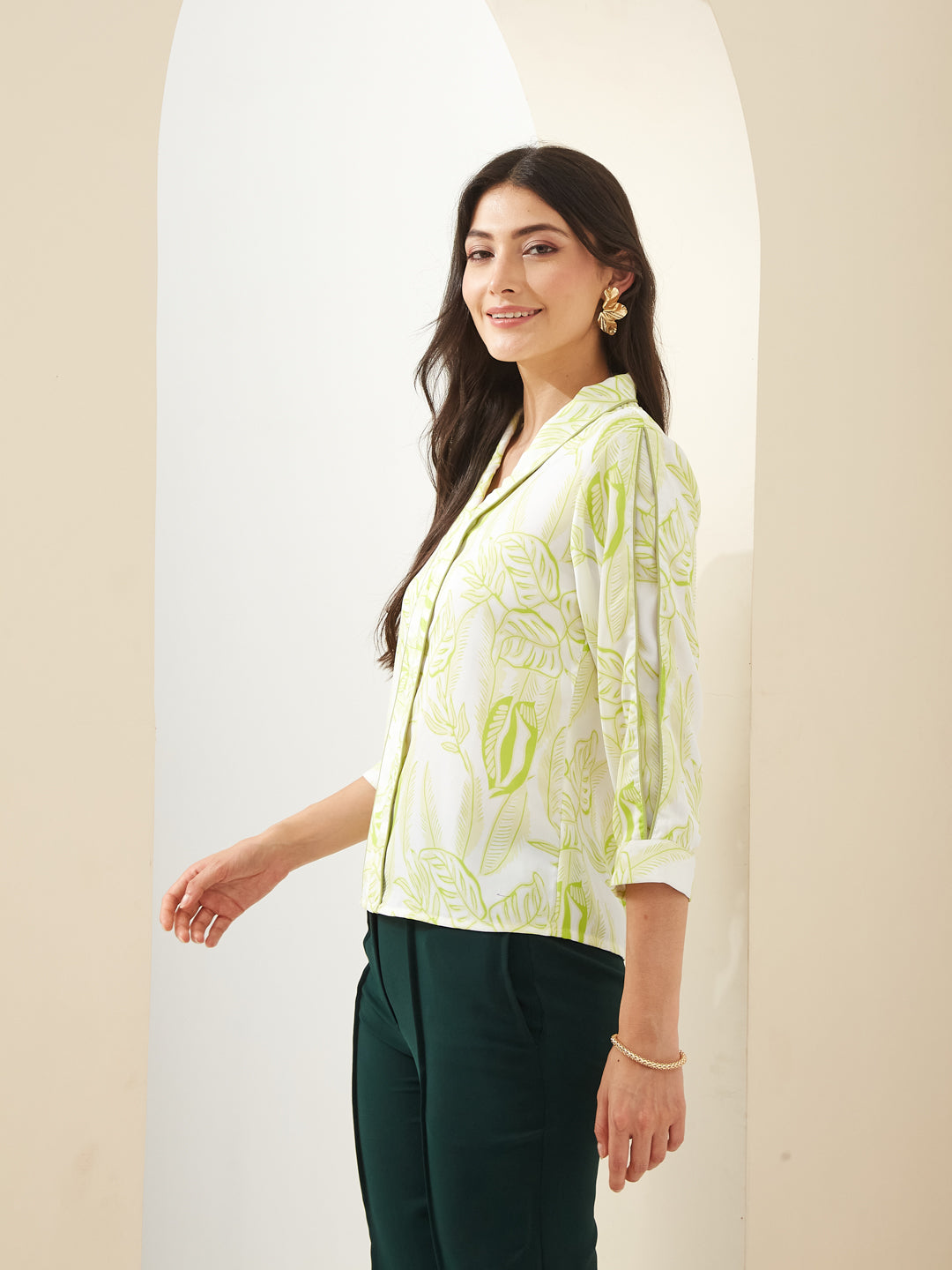 Latin Quarters Women White V- Neck 3/4th Sleeves Printed Casual Top