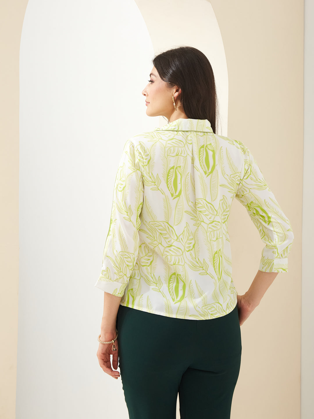 Latin Quarters Women White V- Neck 3/4th Sleeves Printed Casual Top