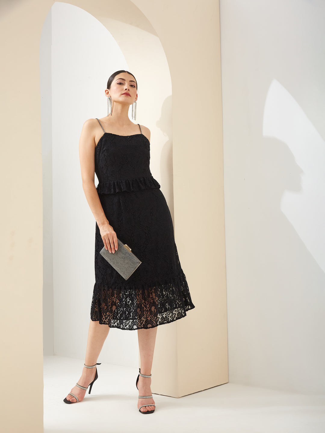 Latin Quarters Women Black Sleeveless A-Line Midi Dress