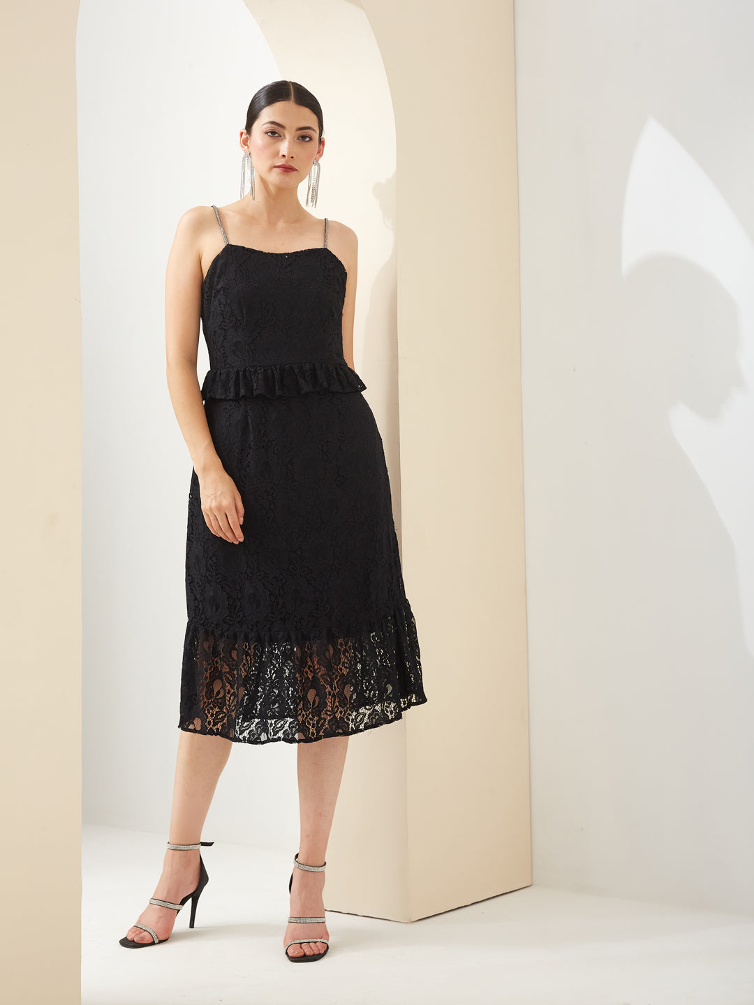 Latin Quarters Women Black Sleeveless A-Line Midi Dress