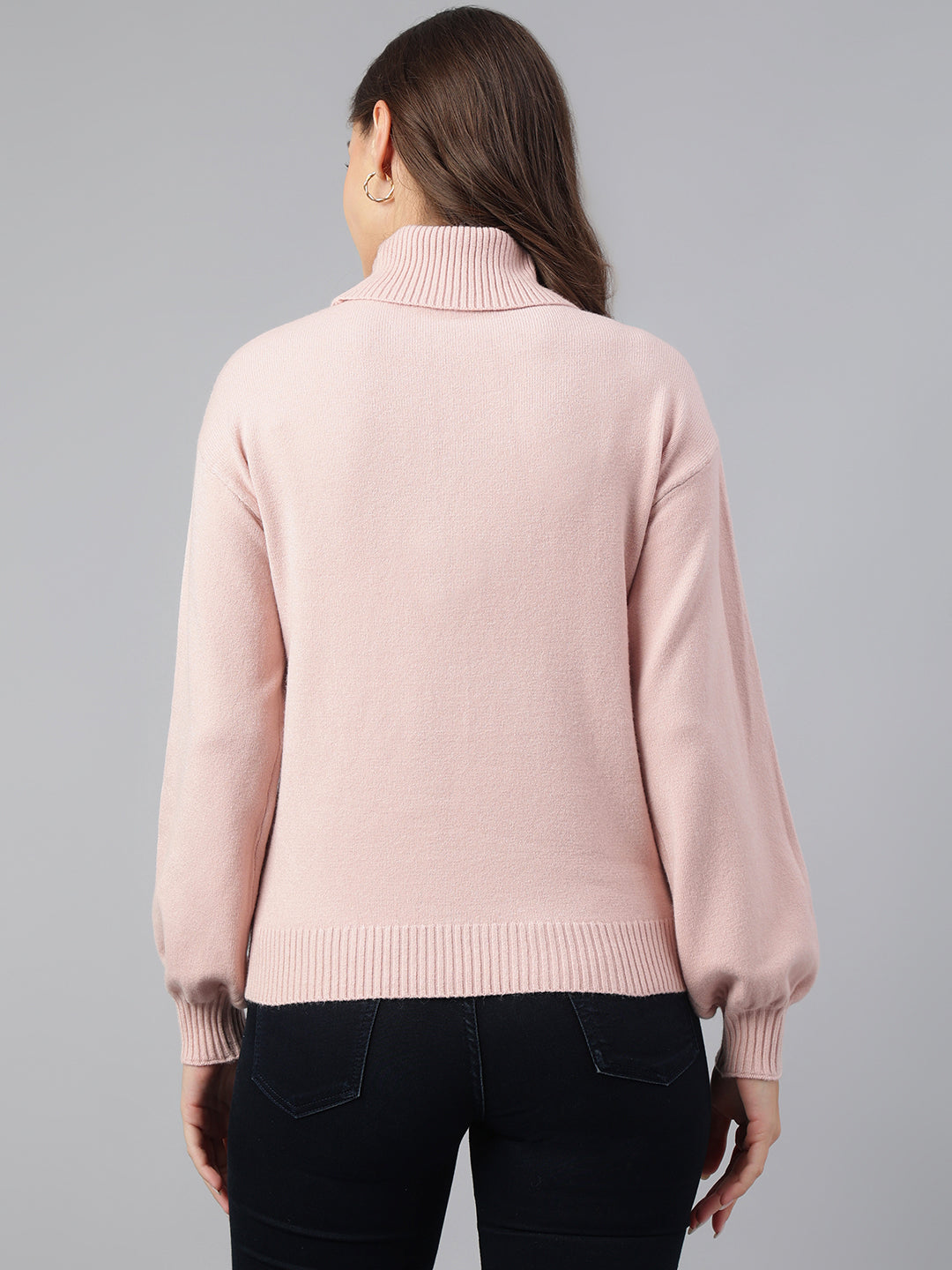 Latin Quarters Women Pink High Neck Full Sleeve Solid Sweater