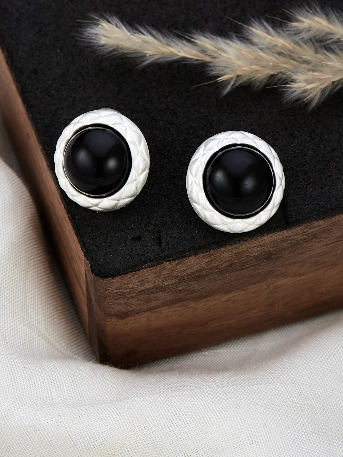 Silver & Black Stud Earrings For Women & Girls