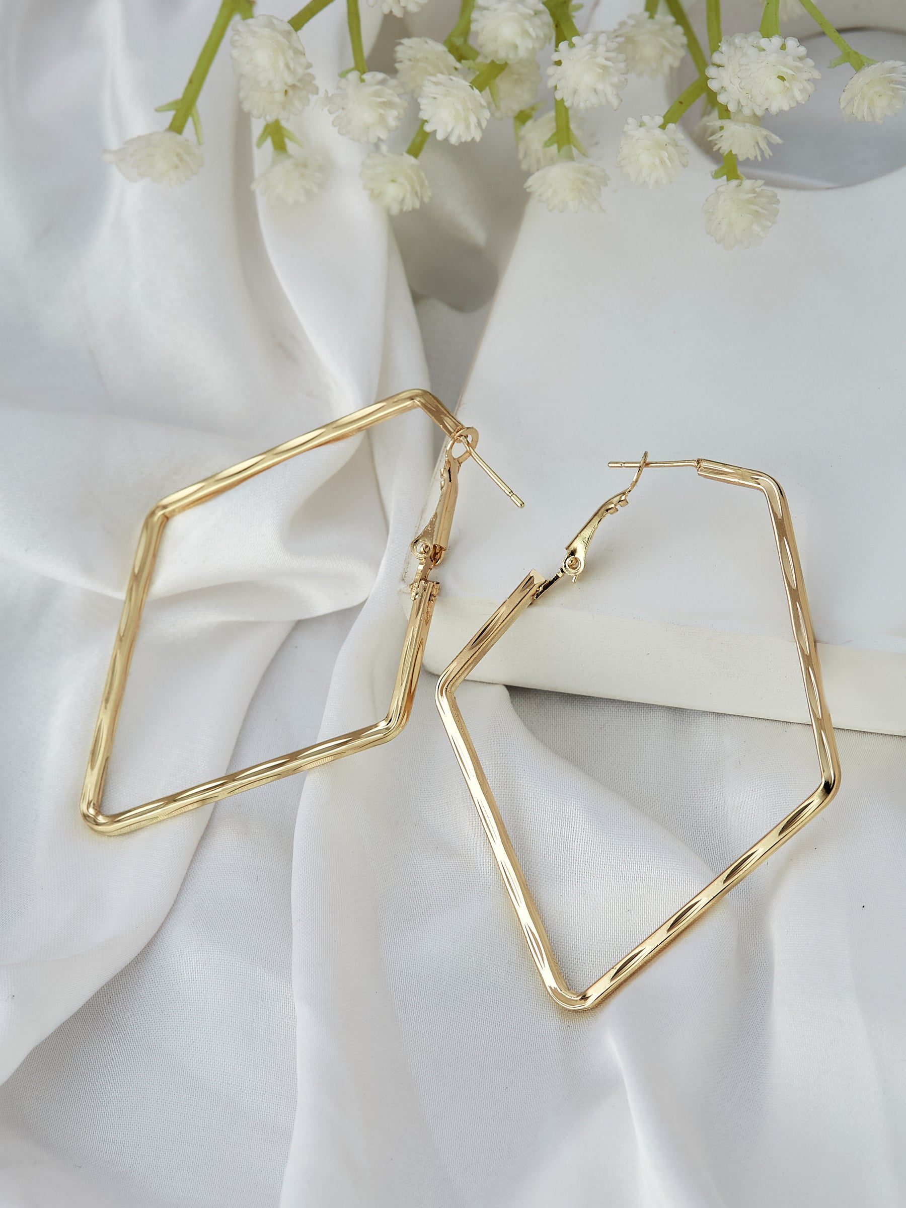 Golden Rhombus Shape Drop Earrings For Women & Girls