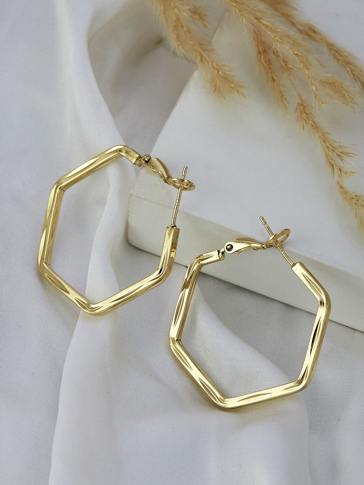 Gold Hexagon Earrings For Women & Girls