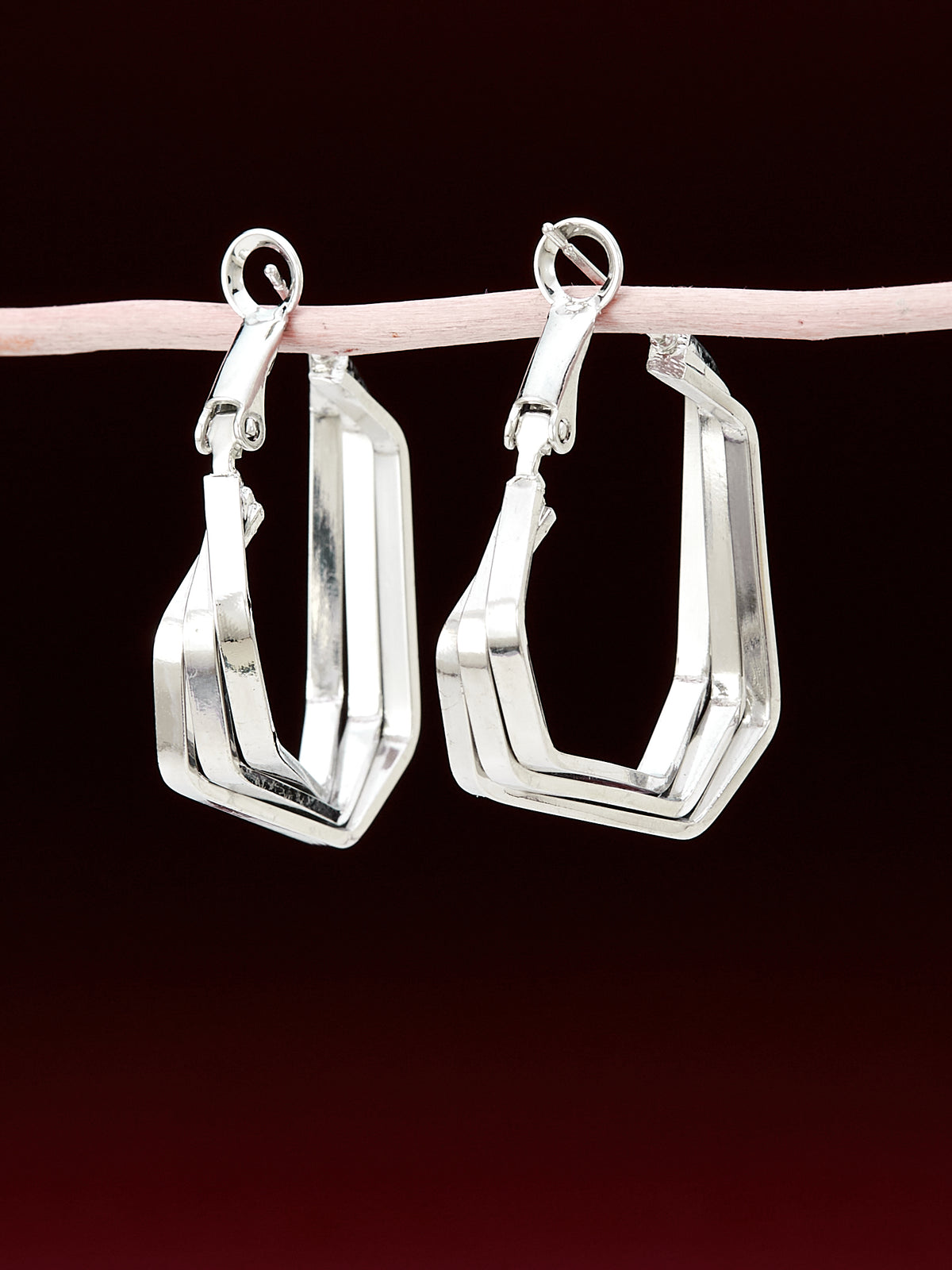 Multi Layer Silver Plated Hoop Earrings For Women & Girls