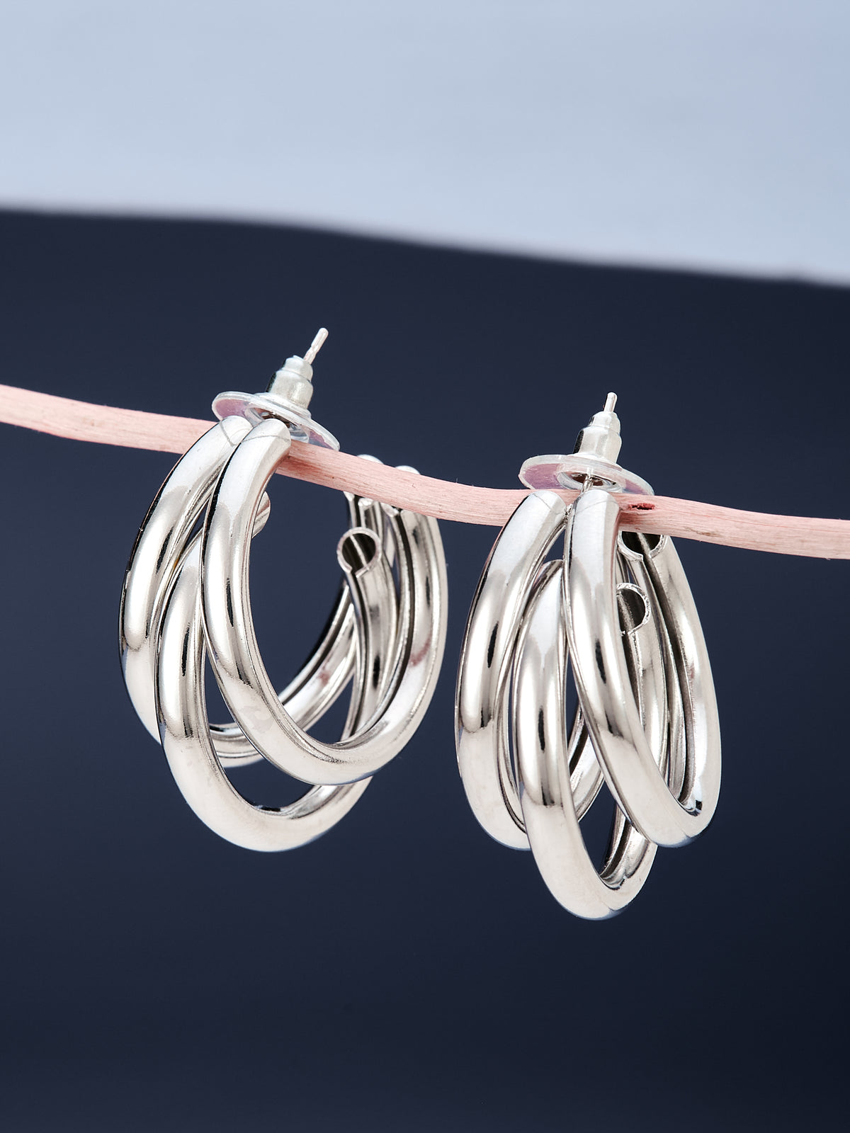 Multi Layer Silver Plated Small Hoop Earrings For Women & Girls