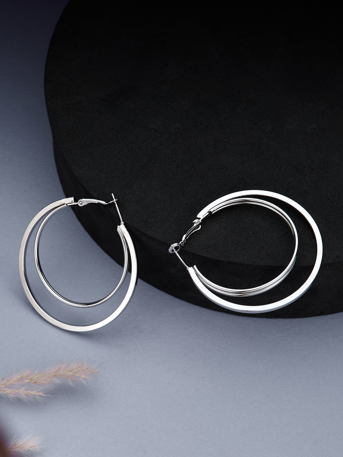 Double Layer Silver Plated Small Hoop Earrings For Women & Girls
