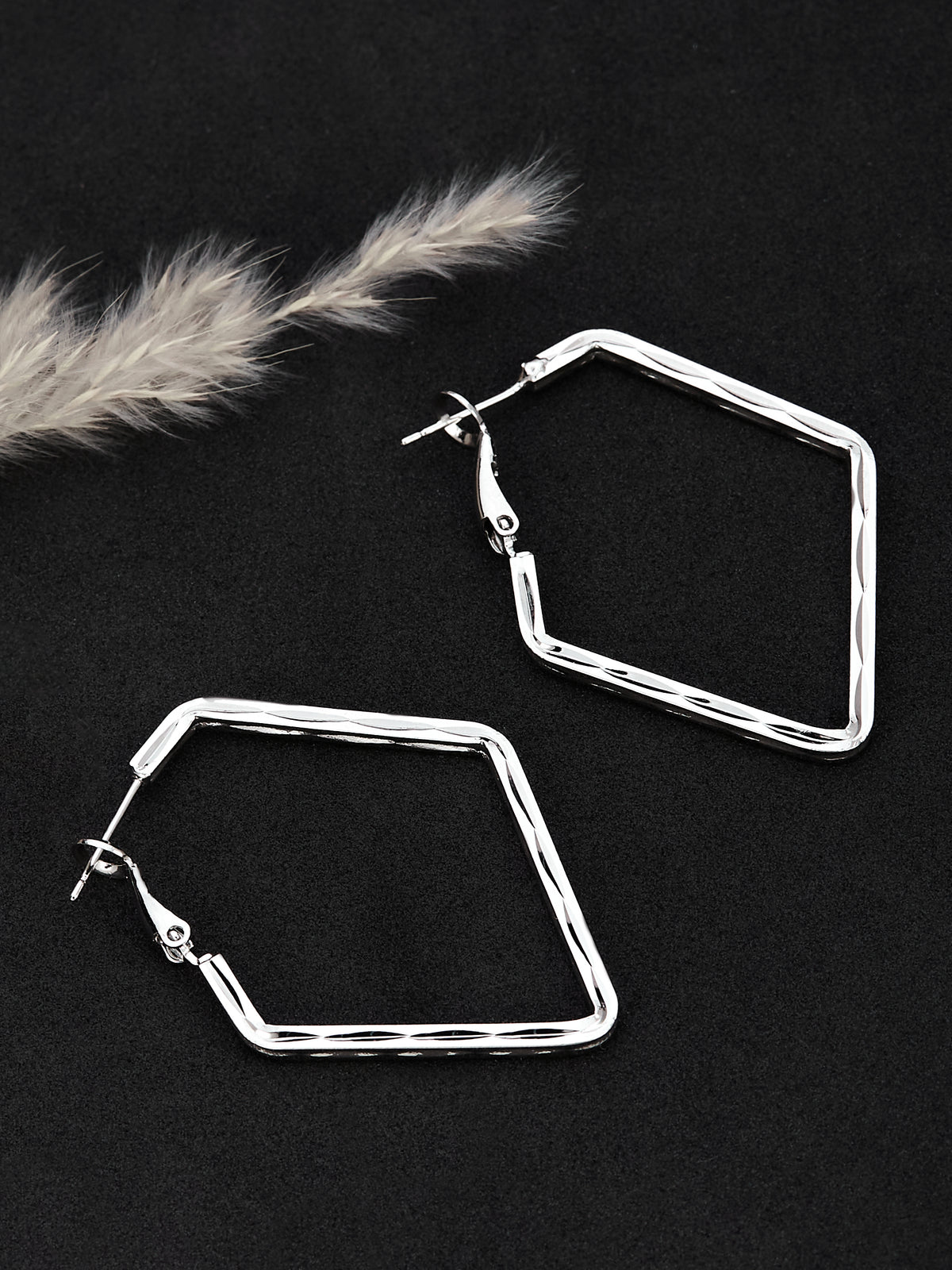 Diamond Shape Silver Hoop Earrings For Women & Girls