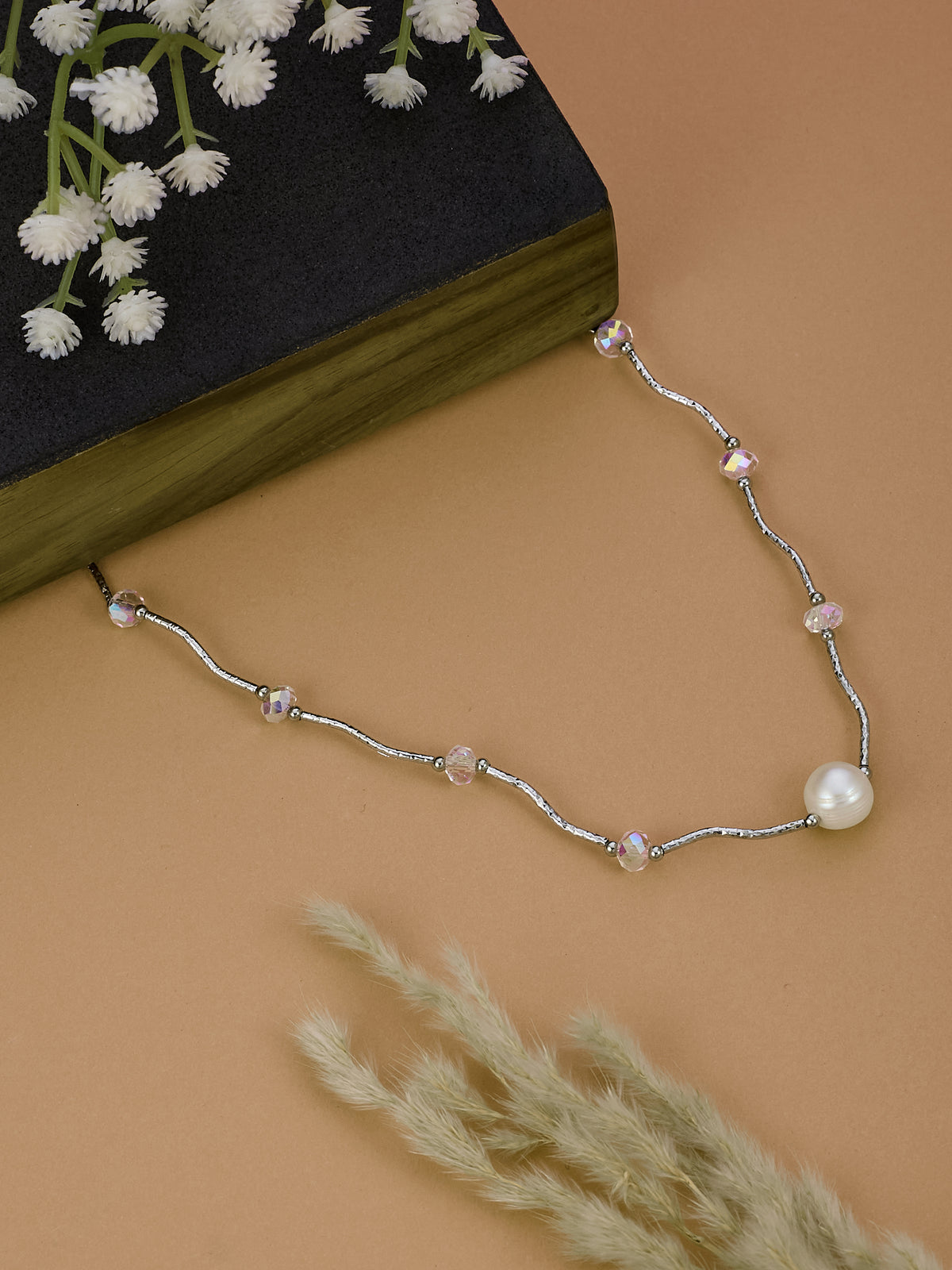 Stylish & Lightweight Silver Plated & Pearl Necklace For Women & Girls