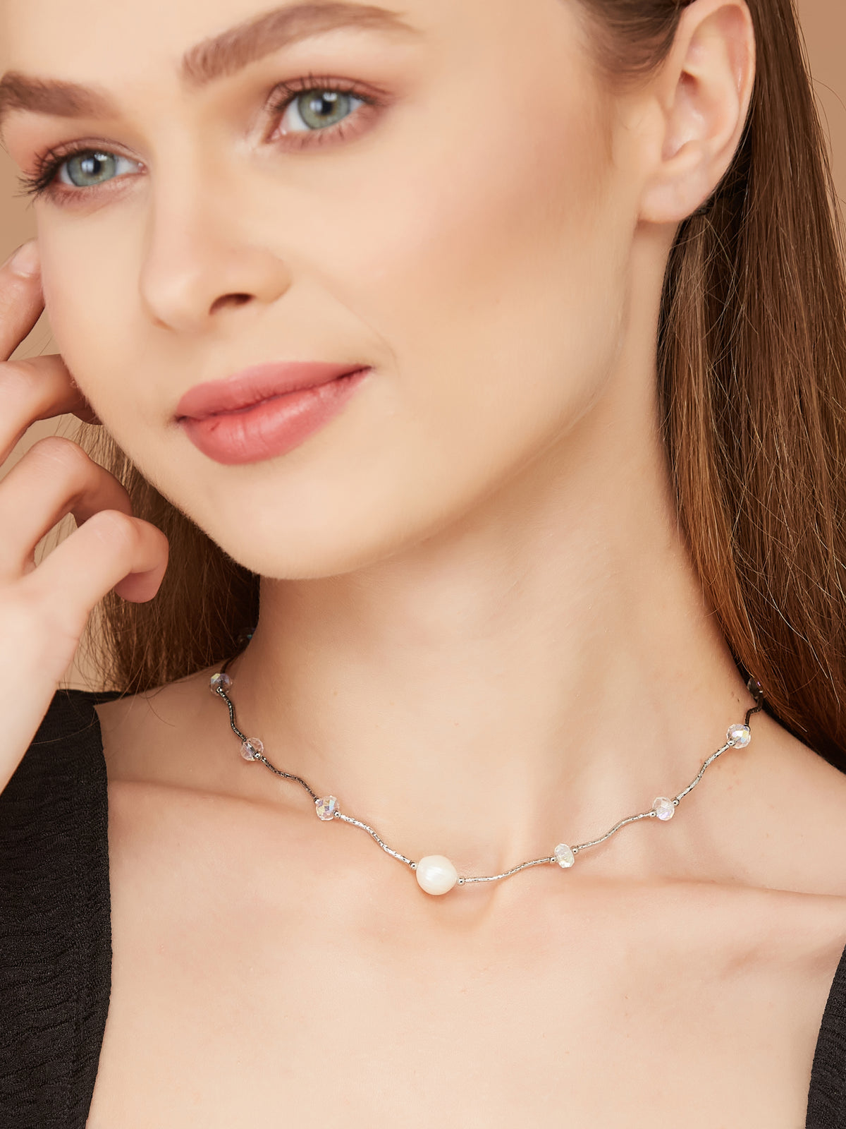 Stylish & Lightweight Silver Plated & Pearl Necklace For Women & Girls