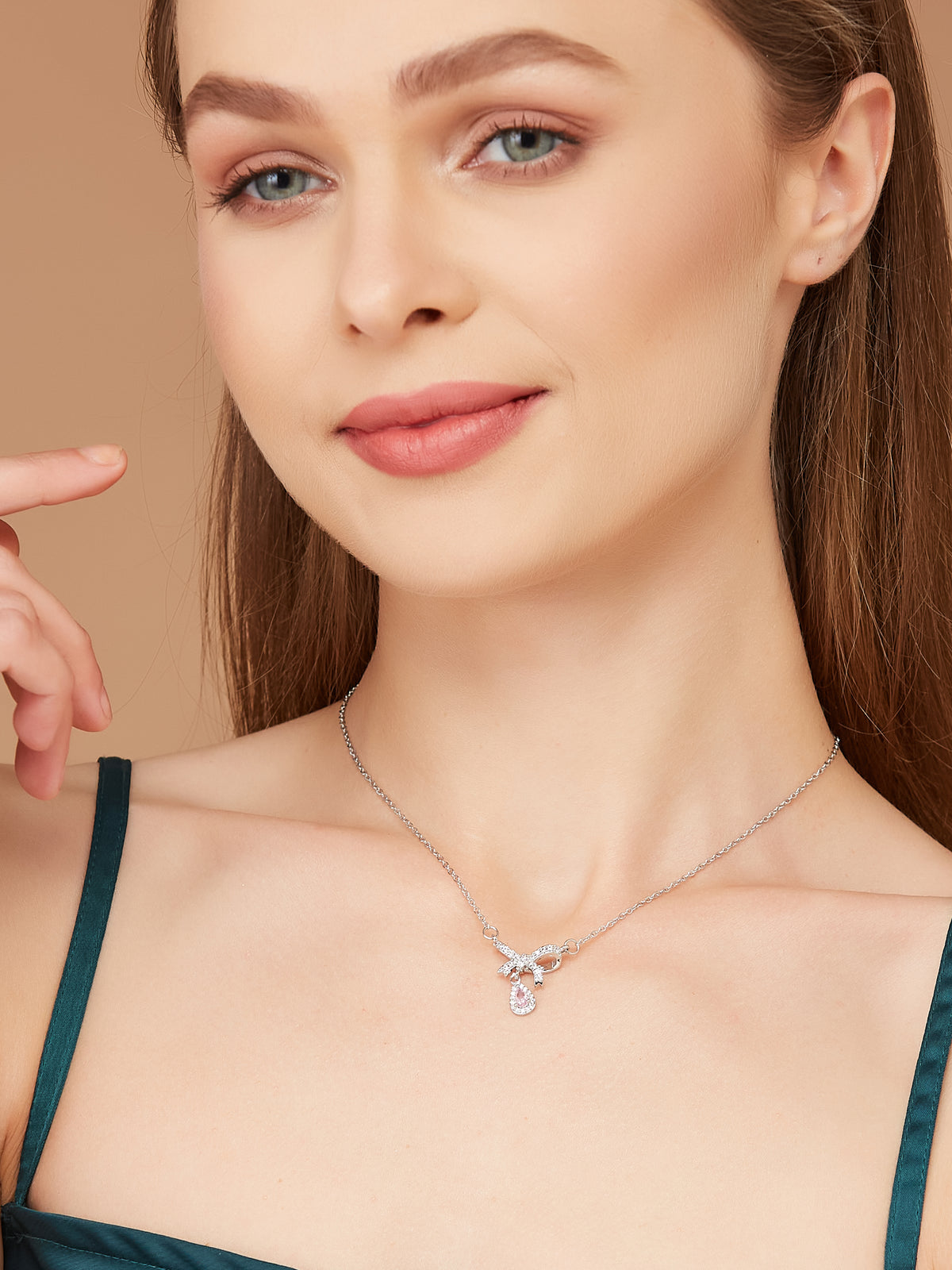 Silver Plated Chain Crystal Pendant For Women & Girls