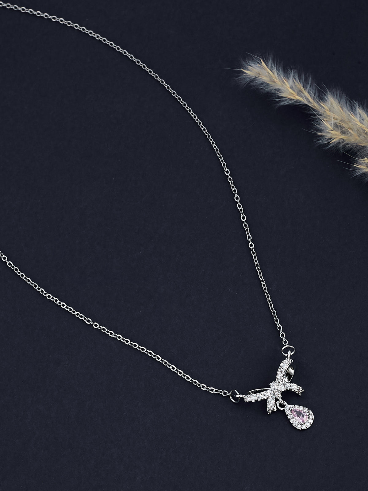 Silver Plated Chain Crystal Pendant For Women & Girls