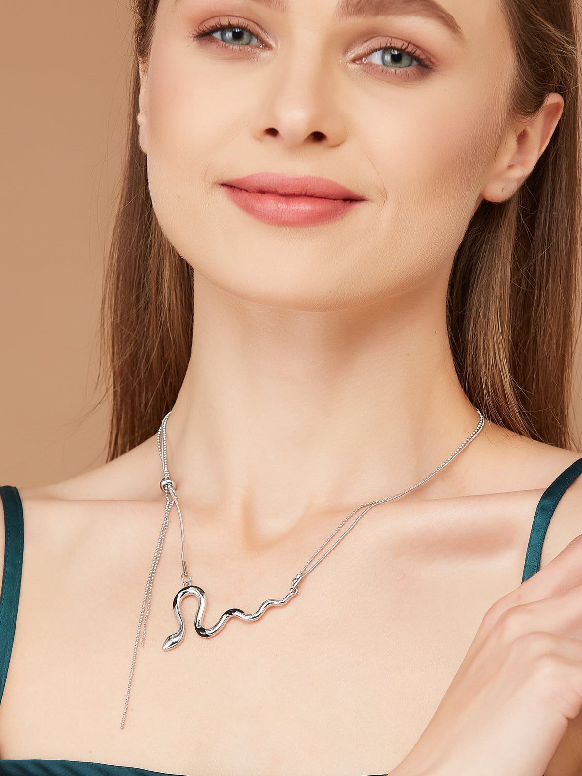 Silver Plated Lightweight Snake Design Necklace For Women & Girls