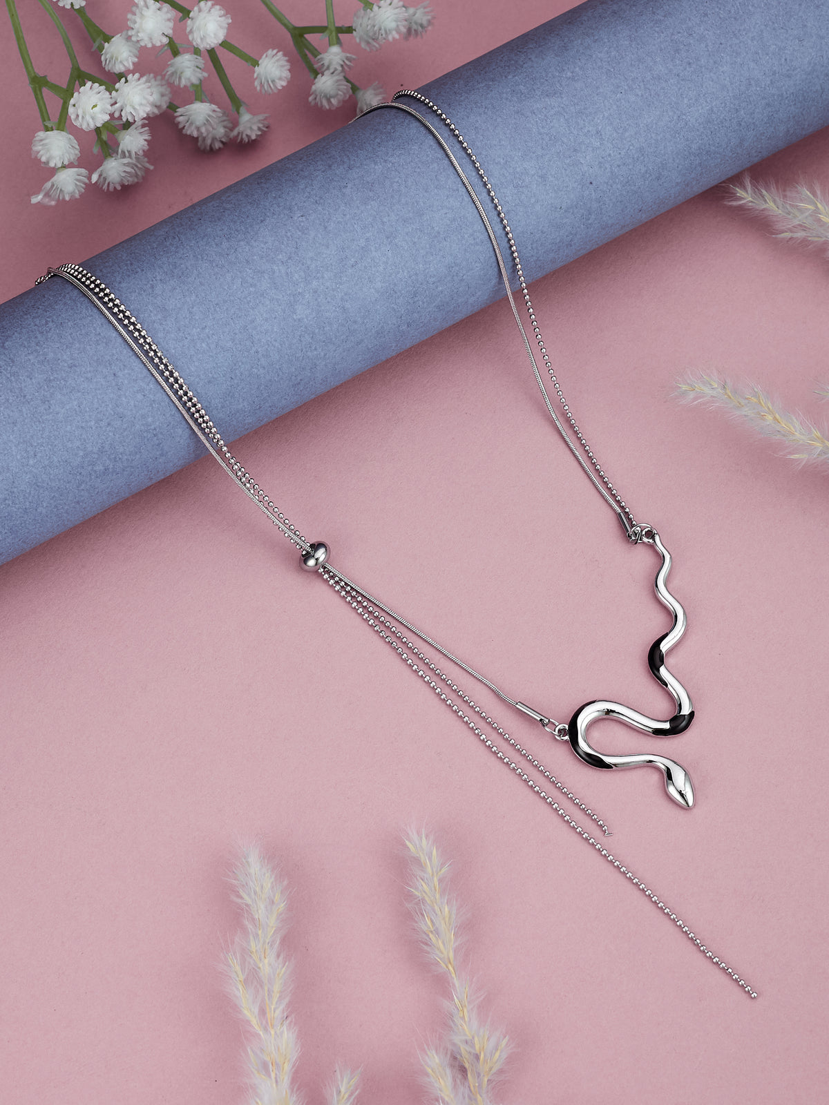 Silver Plated Lightweight Snake Design Necklace For Women & Girls