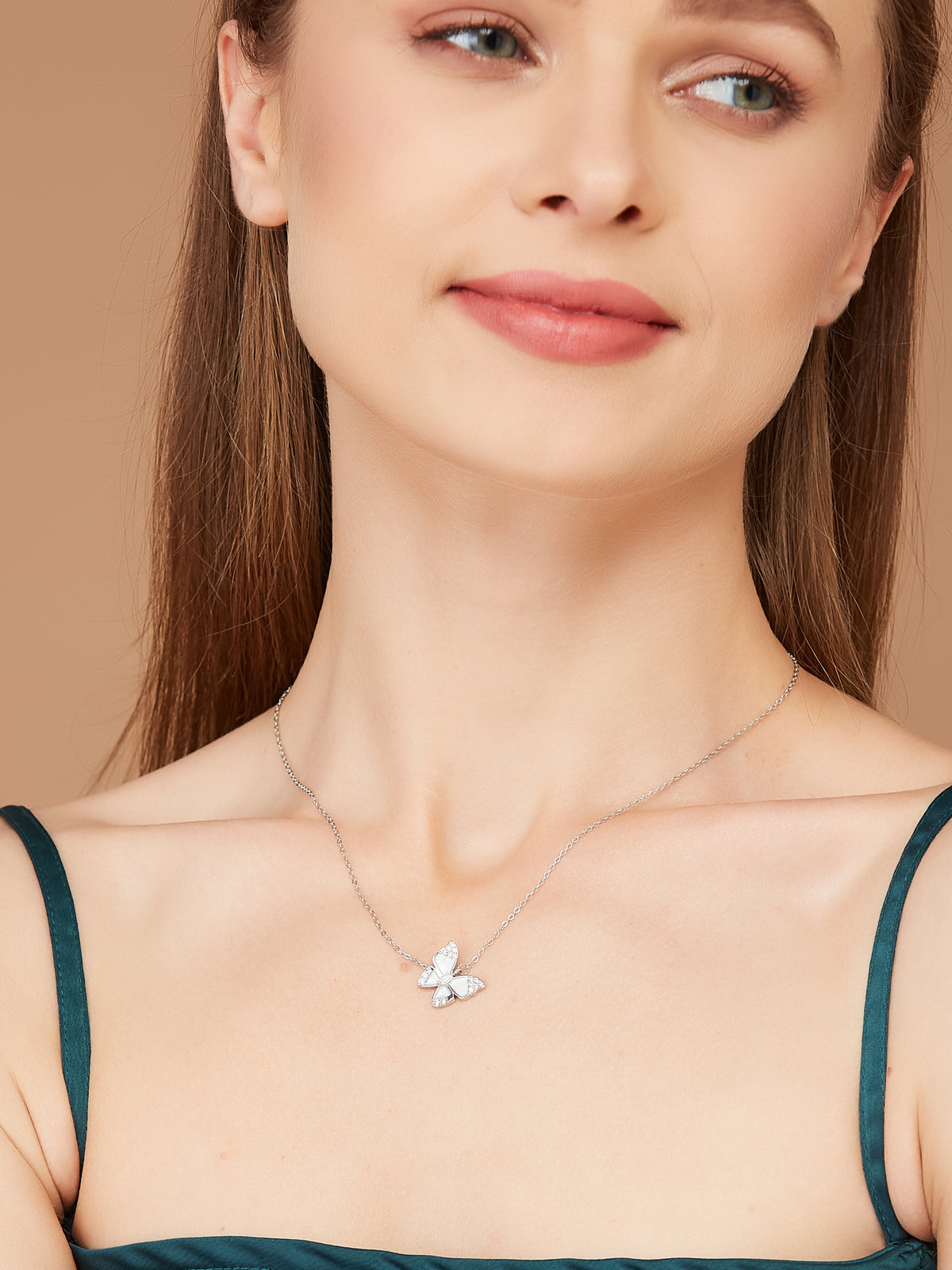 Lightweight Silver Plated Chain With Butterfly Pendants For Women & Girls