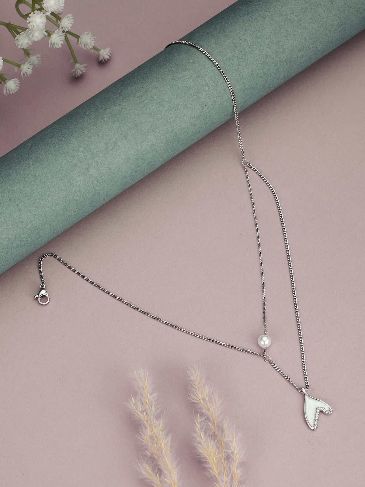 Stylish Silver Plated Double Chain With Pendants For Women & Girls