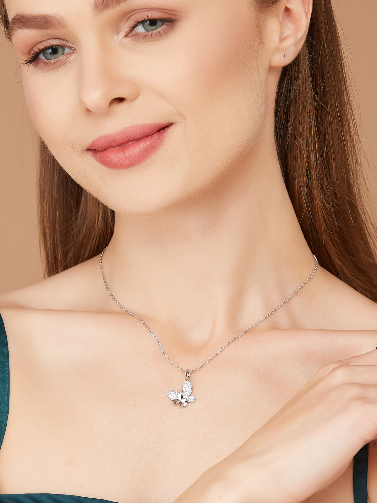 Stylish Silver Plated Chain With Butterfly Pendant For Women & Girls