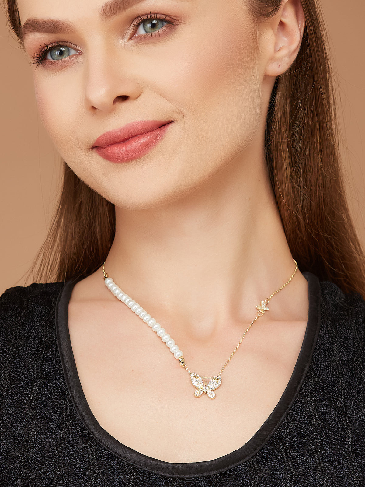 Stylish Gold Plated Chain With Butterfly Pendant For Women & Girls