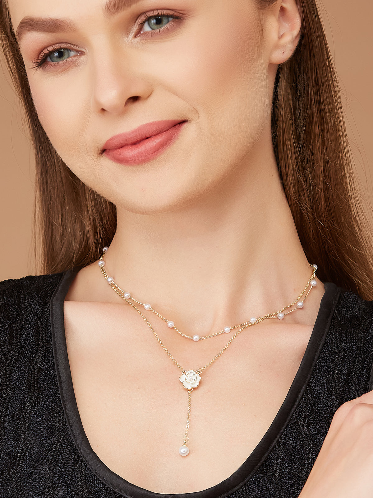 Stylish Gold Plated Chain With Floral Pendant For Women & Girls