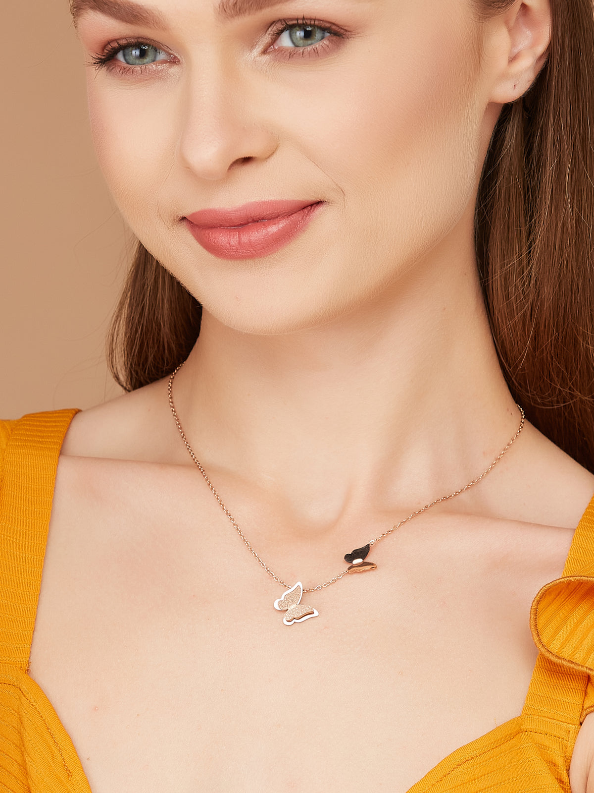 Gold Plated Lightweight Chain With Butterfly Pendant For Women & Girls