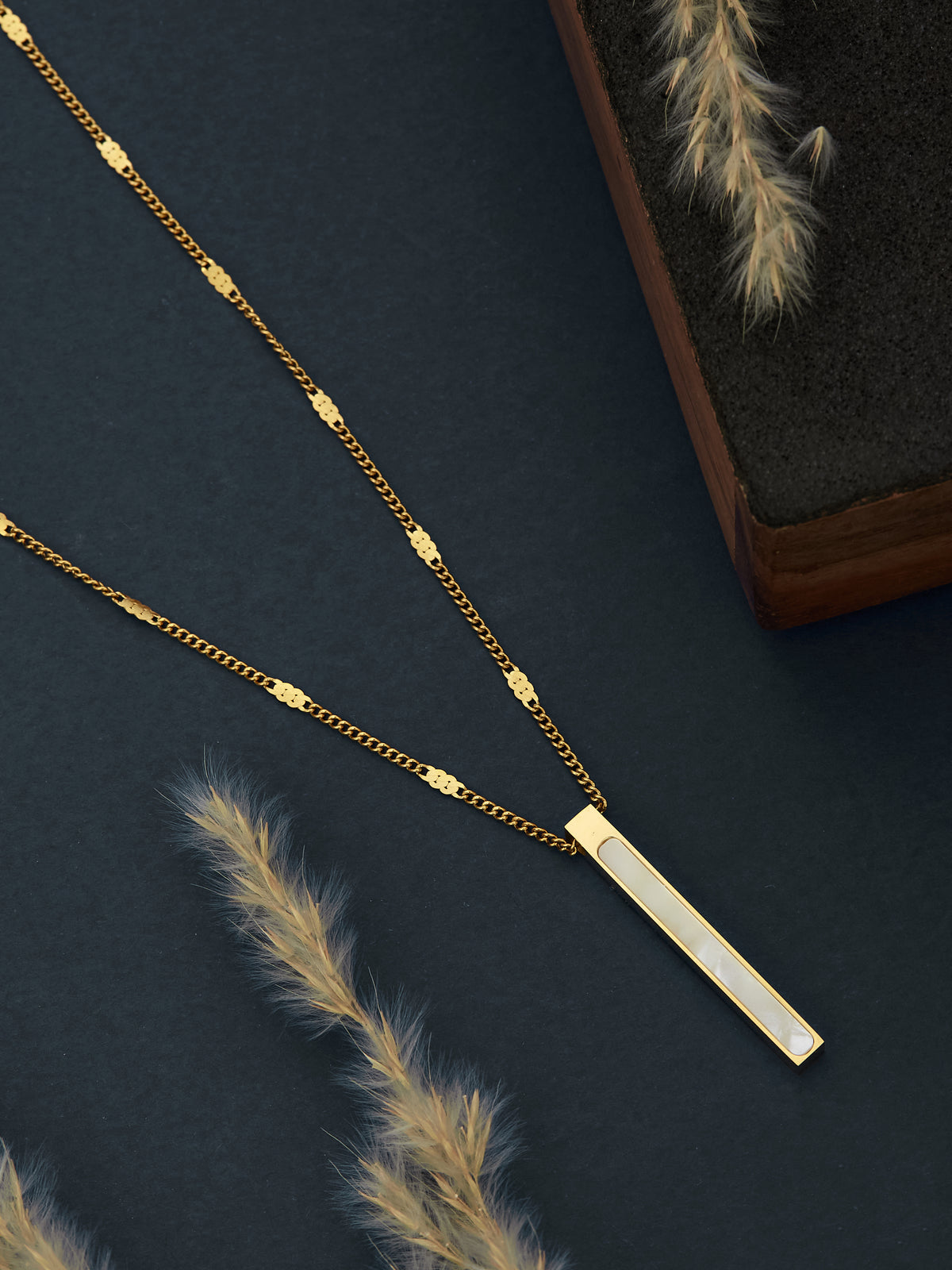 Cuboid Bar White Pearl Enamel Pendant For Women & Girls