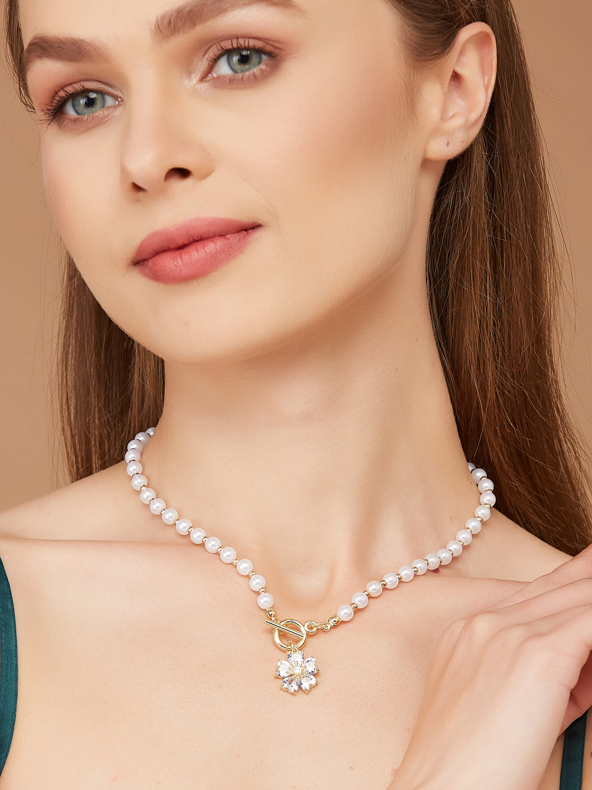 Gold Plated Necklace With Pearls And Pendant` For Women & Girls