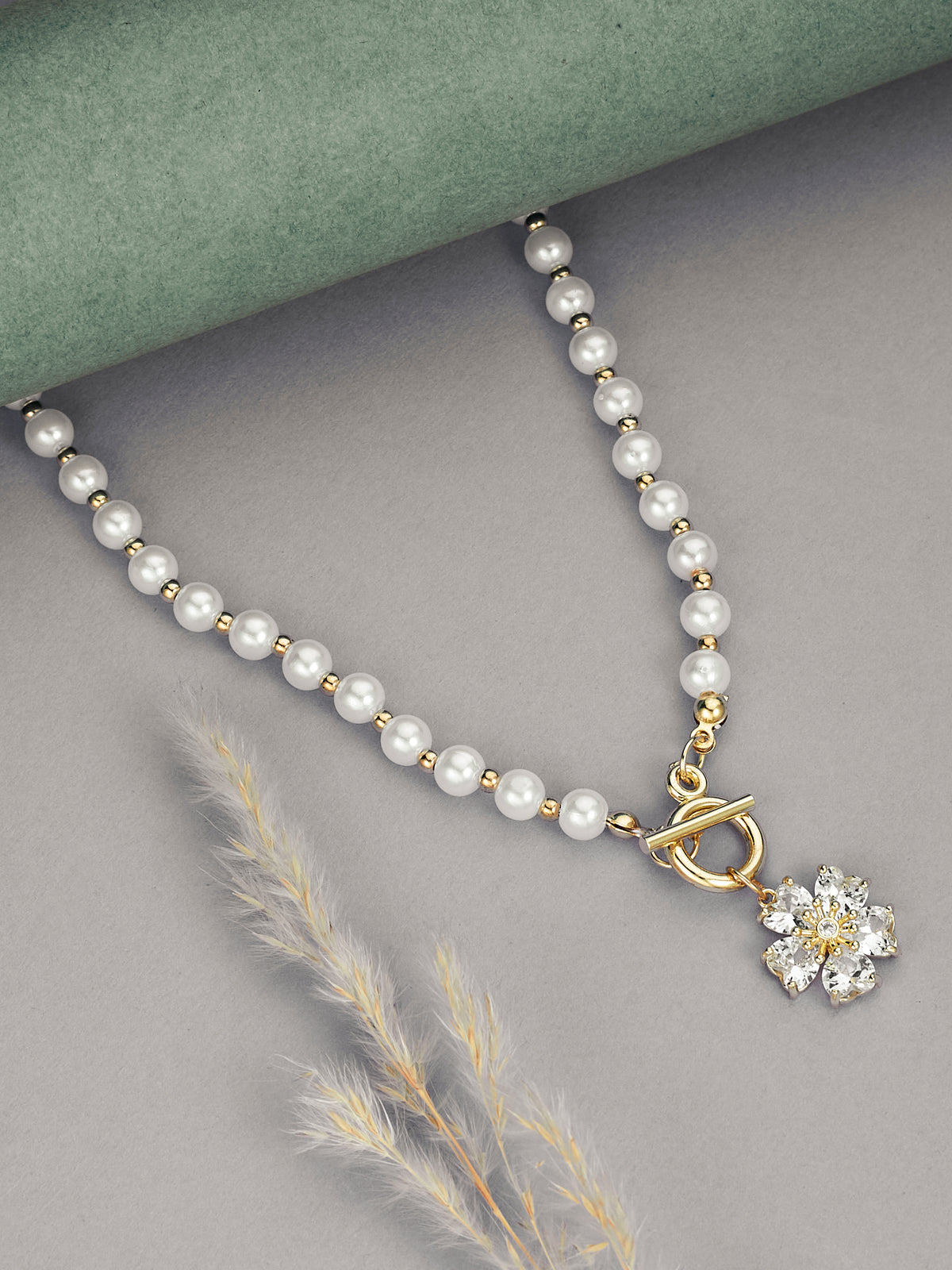 Gold Plated Necklace With Pearls And Pendant` For Women & Girls