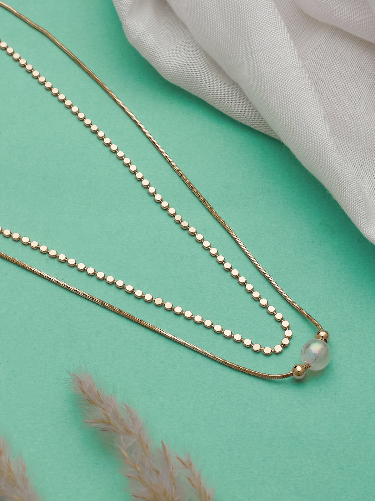 Gold Plated Double Chain With Pearl For Women & Girls