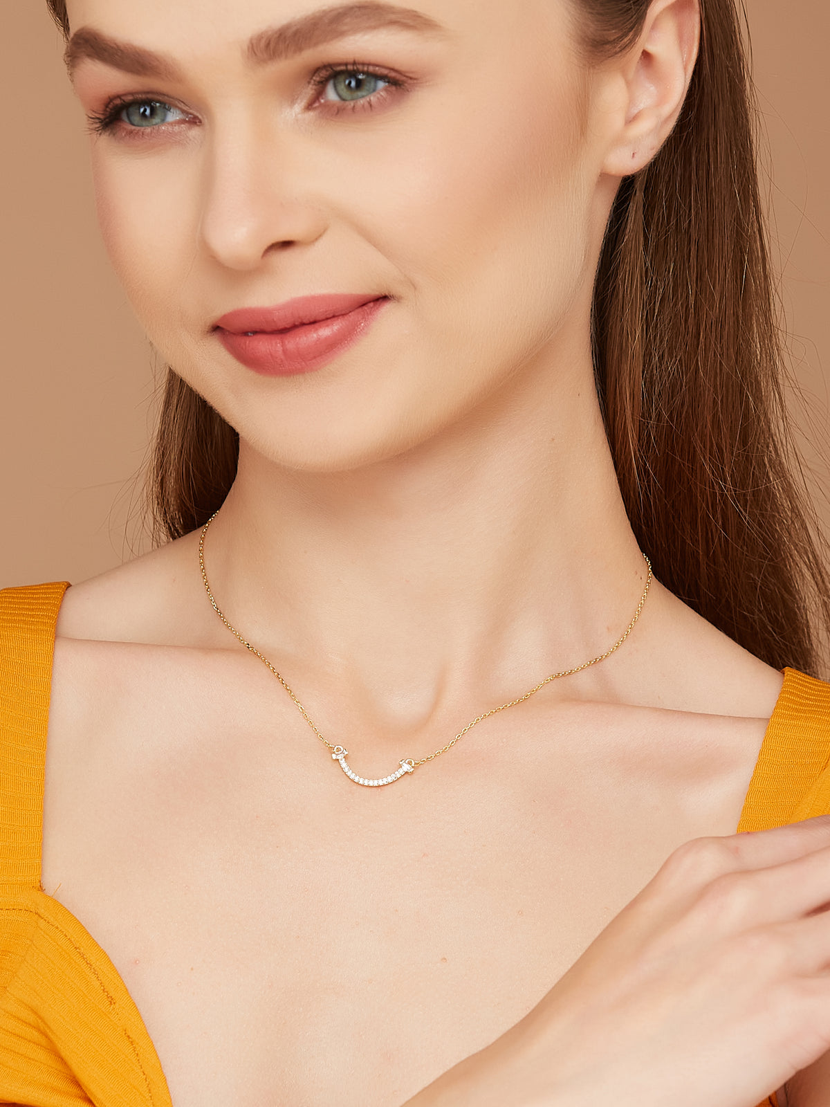 Gold Plated Chain With Crystal Pendant For Women & Girls