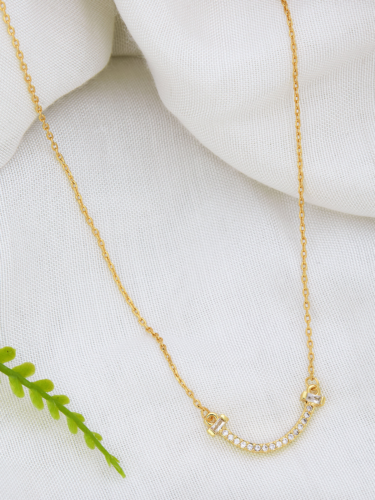 Gold Plated Chain With Crystal Pendant For Women & Girls
