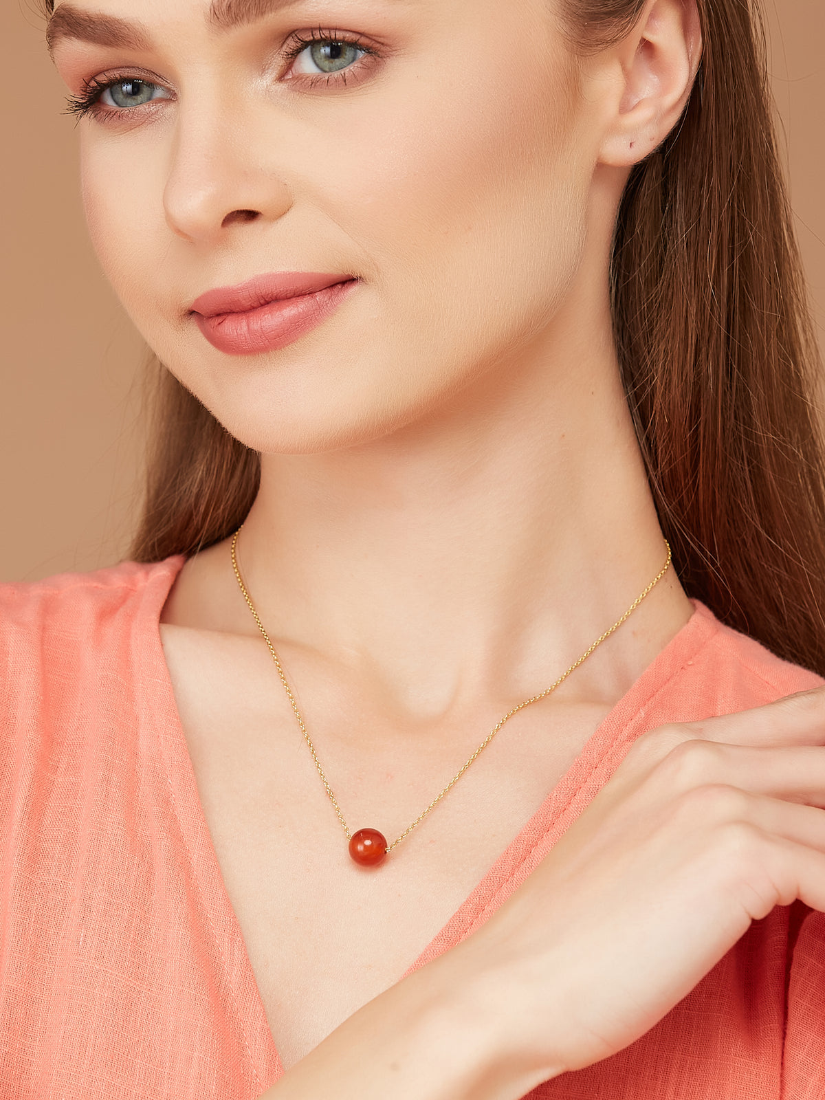 Gold Plated Chain With Carnelian Stone For Women & Girls