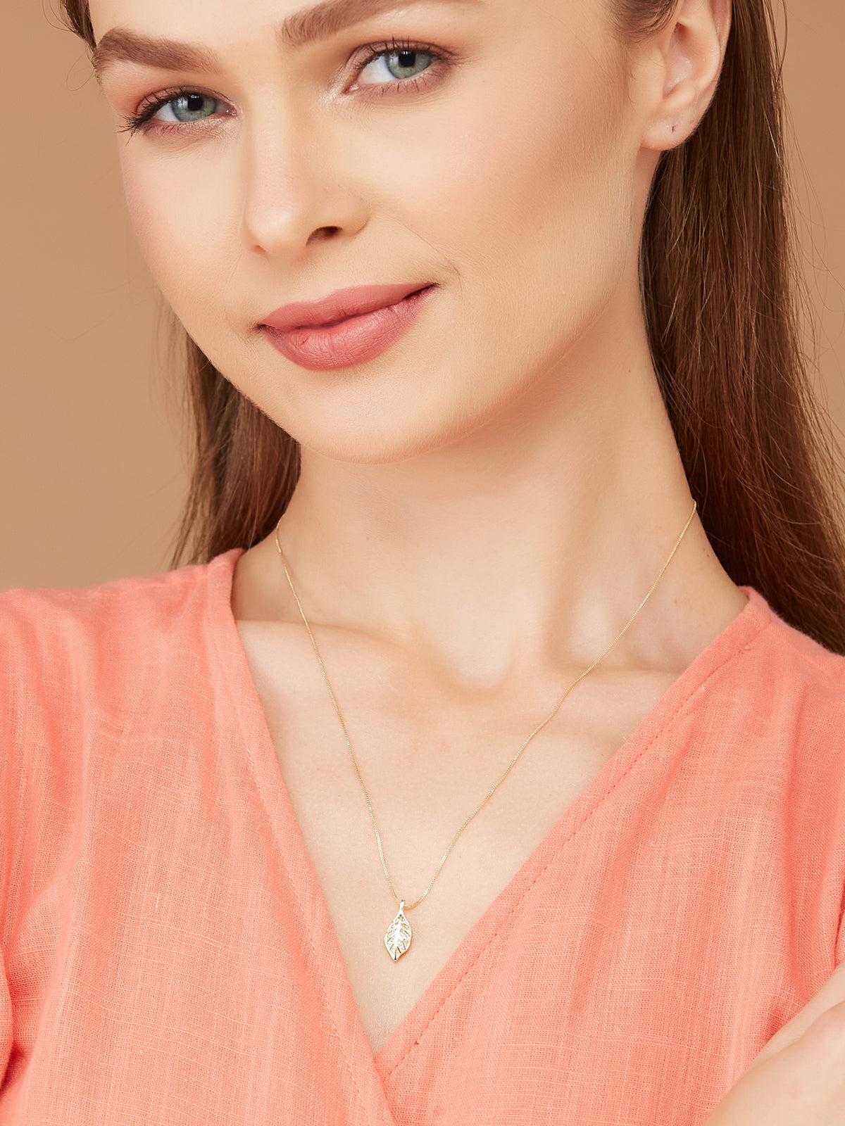 Gold-Plated Chain With Leave Design Pendant For Women & Girls