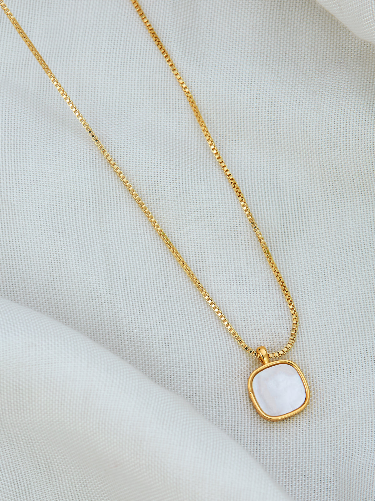 Gold Plated Chain With Square Shape Pendant For Women & Girls