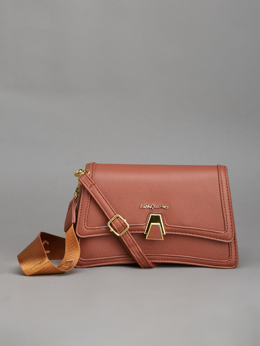 Latin Quarters Rust Crossbody Bag with Geometric Gold Clasp
