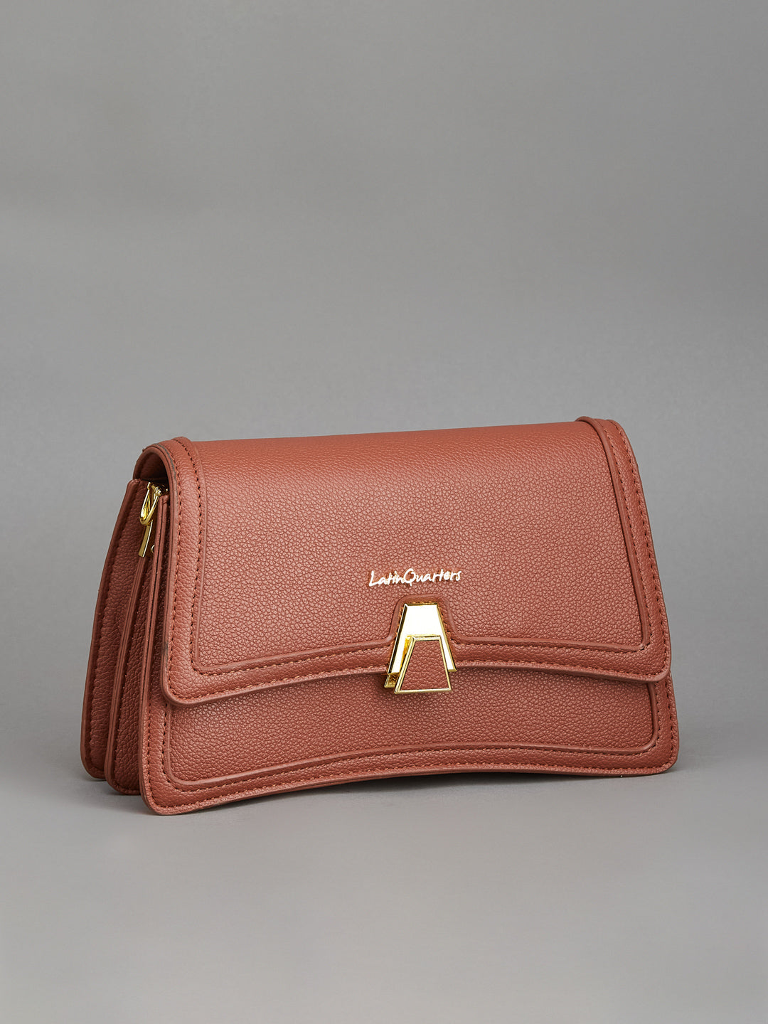 Latin Quarters Rust Crossbody Bag with Geometric Gold Clasp