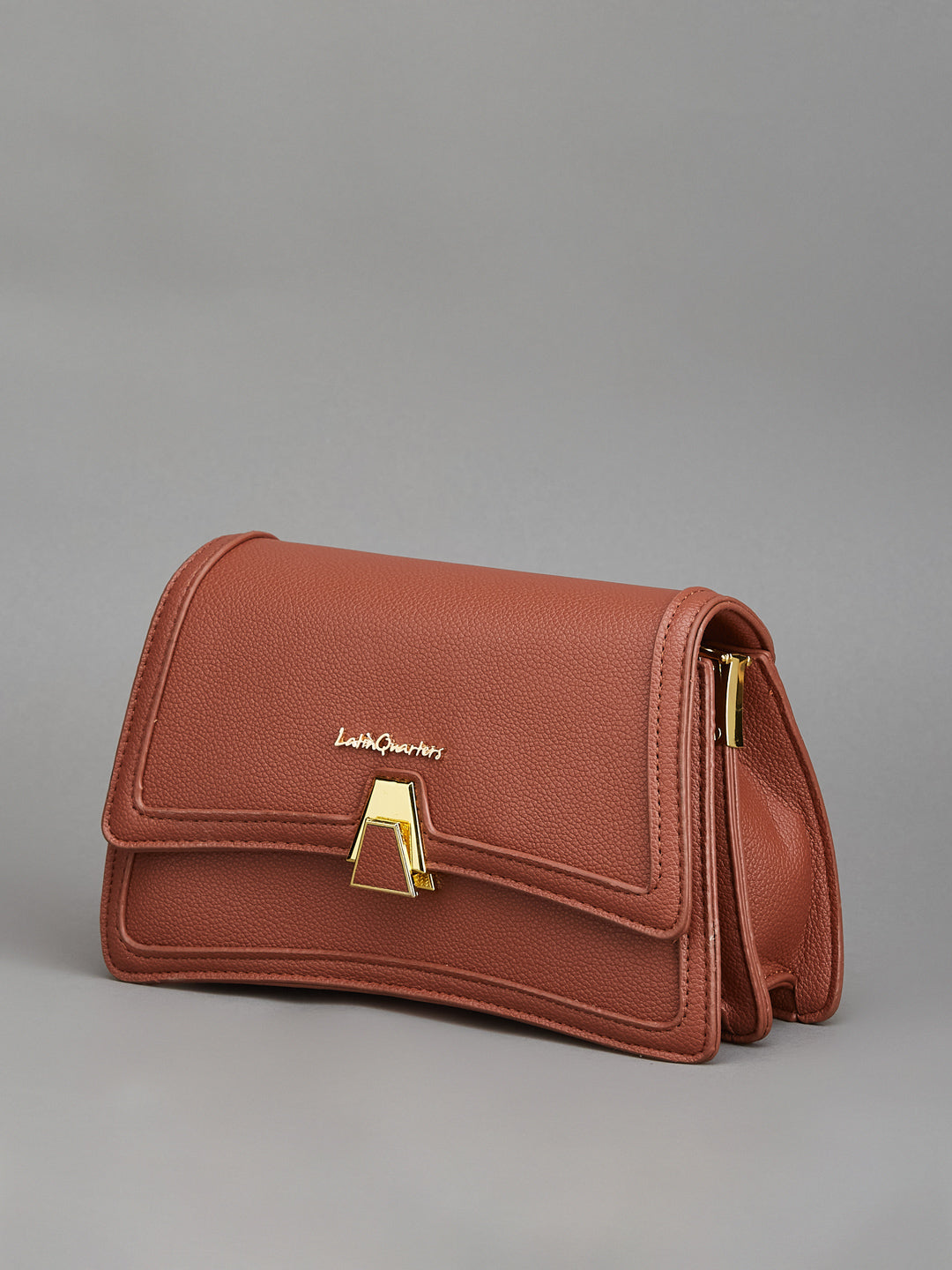 Latin Quarters Rust Crossbody Bag with Geometric Gold Clasp