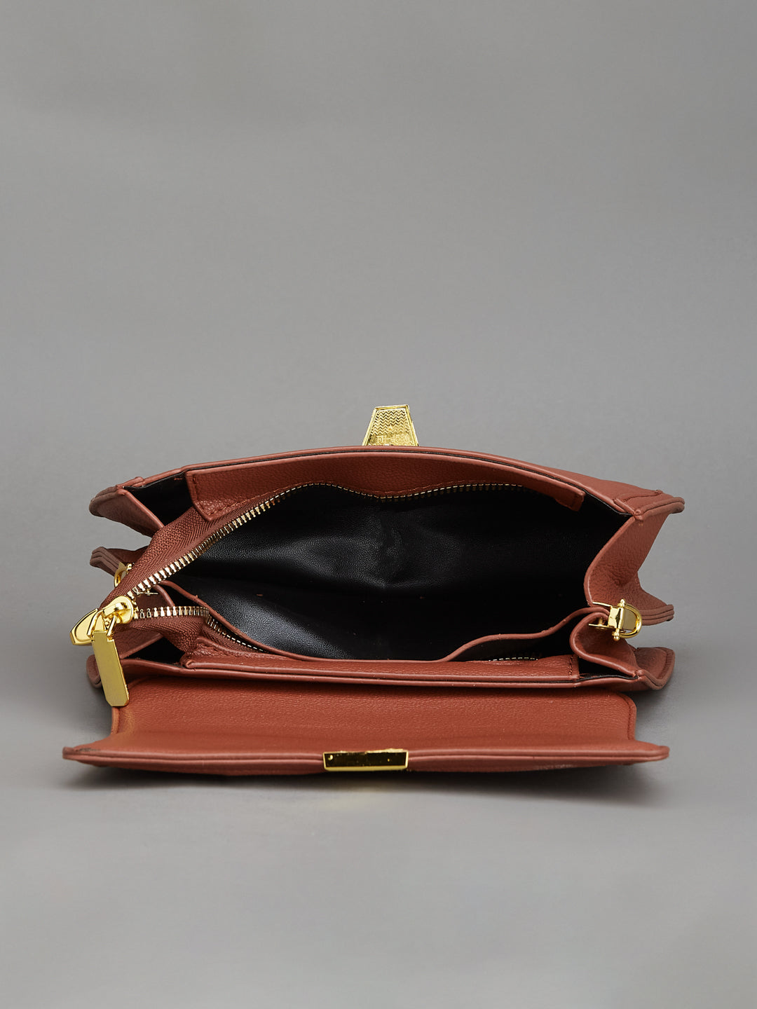 Latin Quarters Rust Crossbody Bag with Geometric Gold Clasp