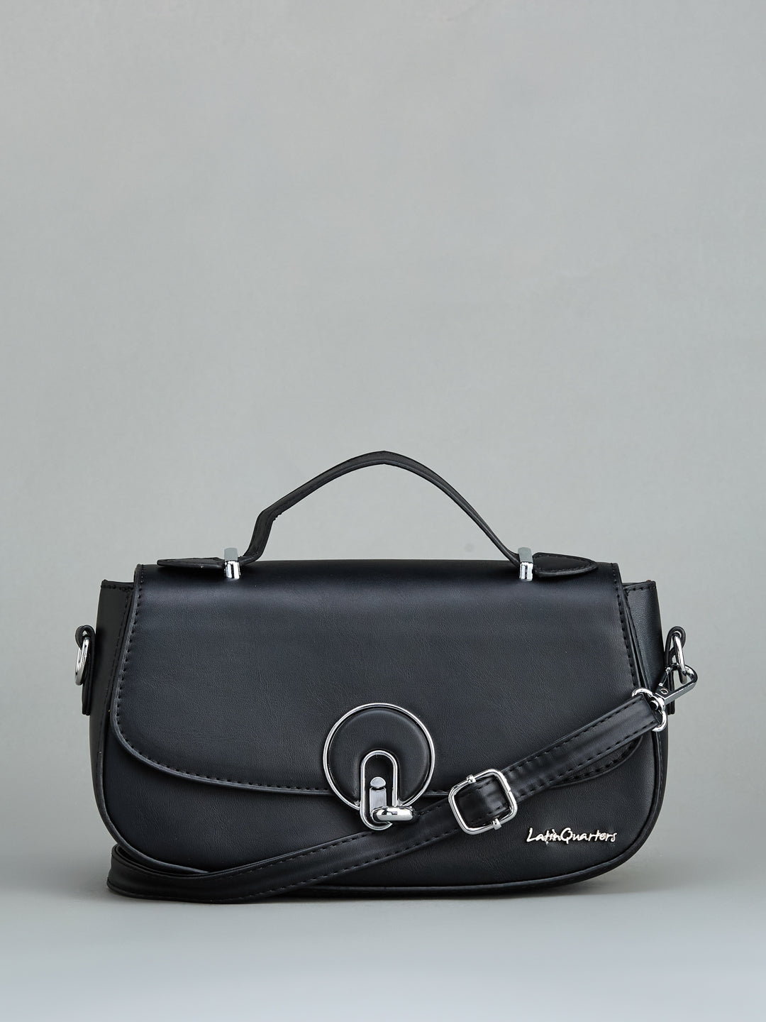 Latin Quarters Black Mini Satchel Hand Bag with Detachable Shoulder Strap