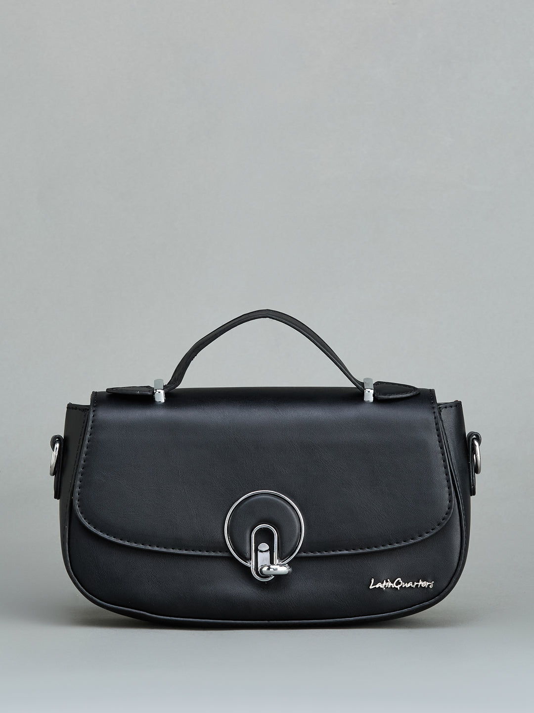 Latin Quarters Black Mini Satchel Hand Bag with Detachable Shoulder Strap