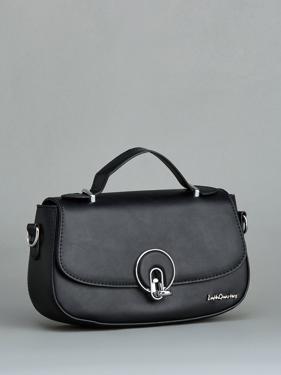 Latin Quarters Black Mini Satchel Hand Bag with Detachable Shoulder Strap