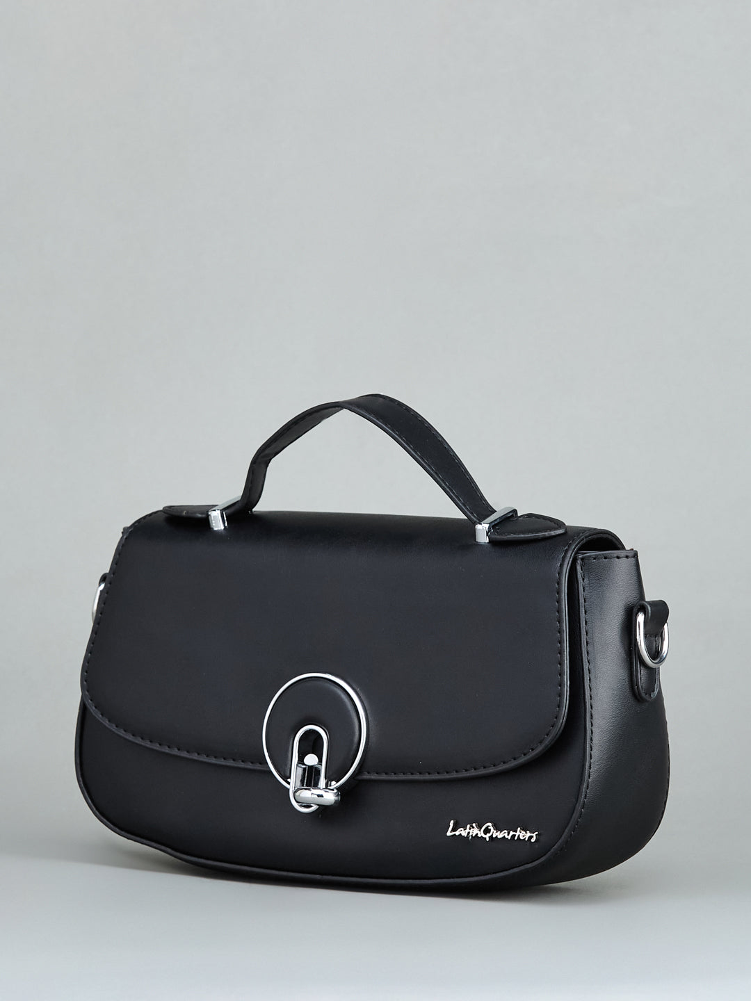 Latin Quarters Black Mini Satchel Hand Bag with Detachable Shoulder Strap