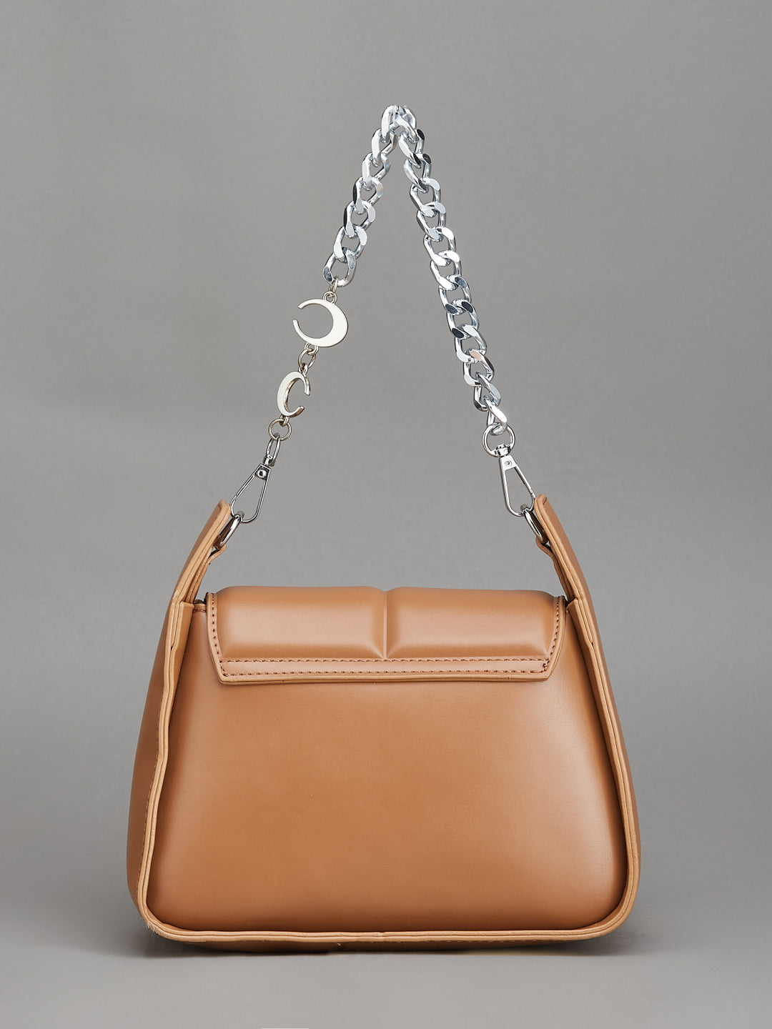 Latin Quarters Women's Tan Quilted Shoulder Bag with Silver Chain Strap